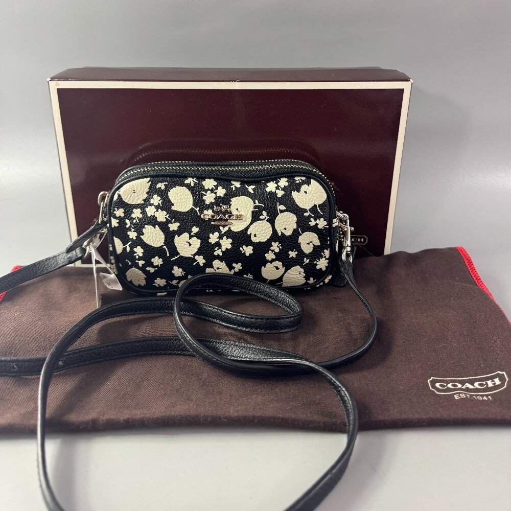 NWT Authentic COACH F53482 CROSSBODY POUCH IN FLORAL PRINT LEATHER